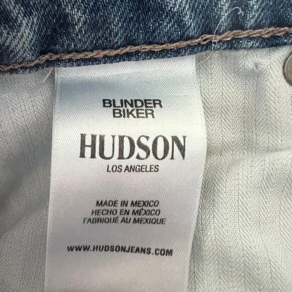 Hudson Mens Blinder Biker Moto‎ Light Acid Wash Distressed Jeans Size 31 x 32 - Picture 4 of 6